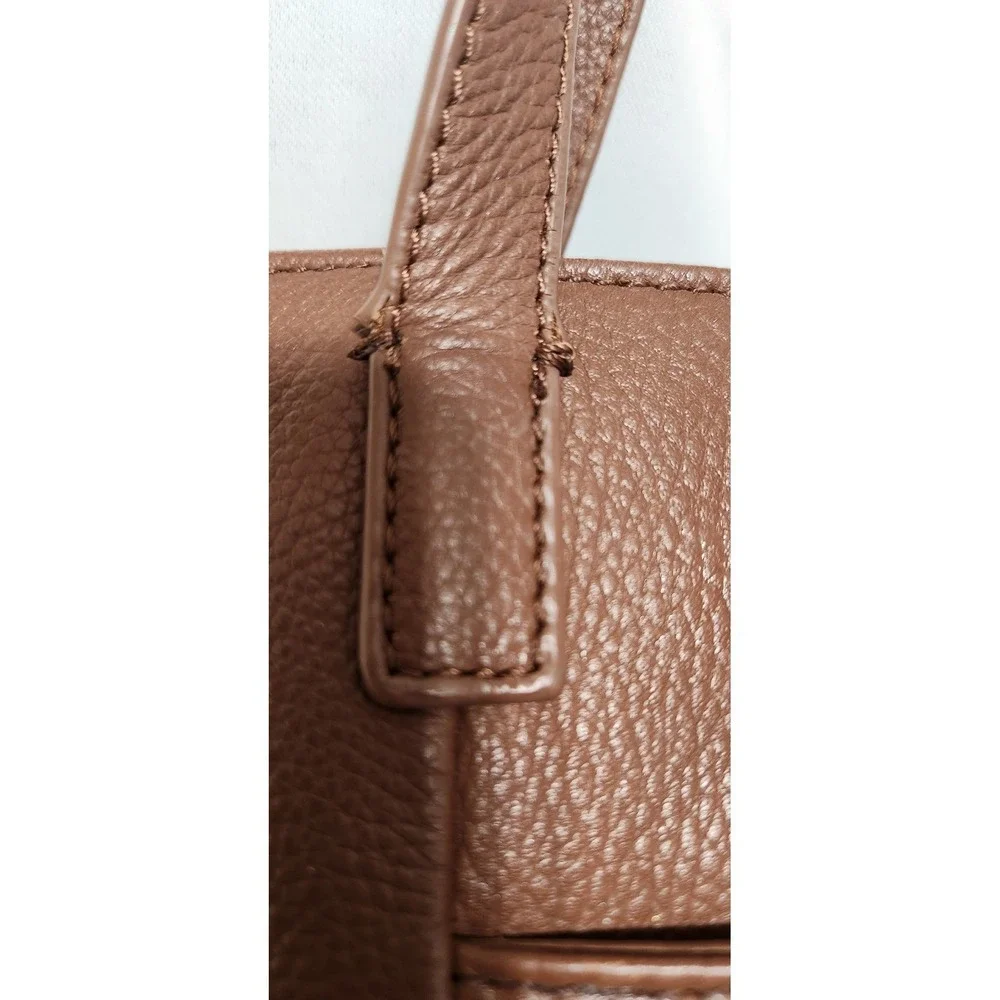 Lucky Brand Cognac Brown Pebbled Leather Tote Bag with Tassel and Clover Charm